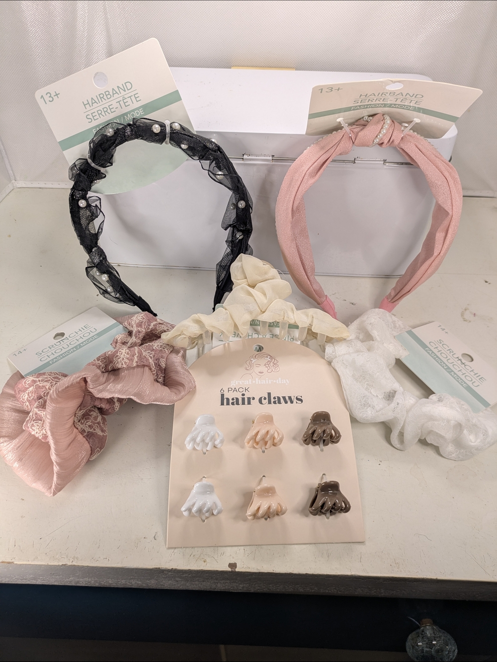 Pink Coquette Hair Accessory Bundle Headband Clips Scrunchie Set